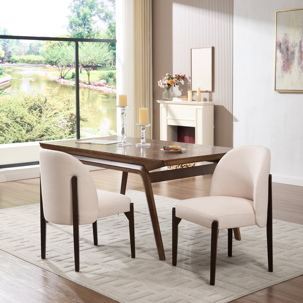 Wooden Dining Chairs Set of 2 with Fabric Upholstery - Beige