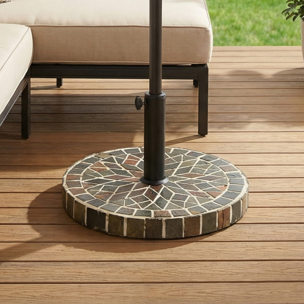 Enzo Tile Round Umbrella Base with Adjustable Support - Multi-Colored Mosaic