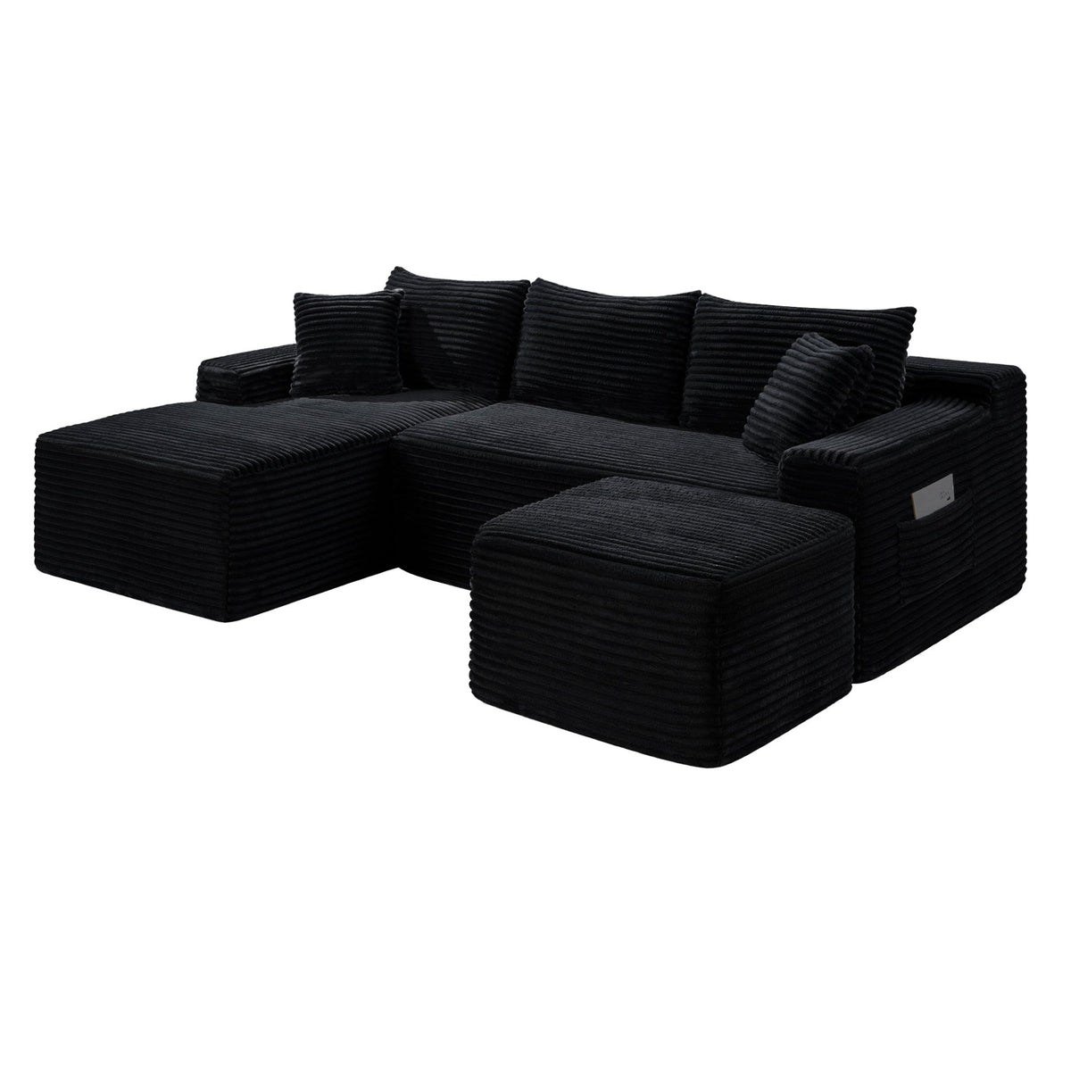 Corduroy U-Shaped Sectional Sofa with Deep Seat - Black