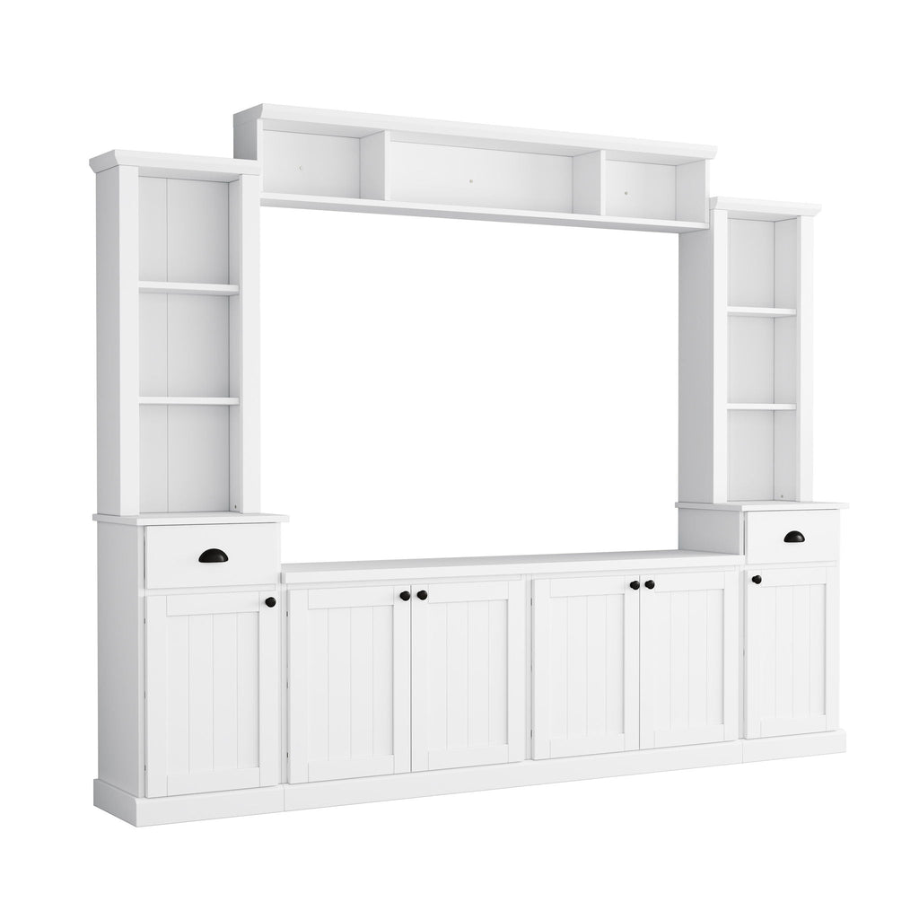 Minimalist Entertainment Wall Unit Set with Adjustable Bridge for TVs Up to 75" - White or Black