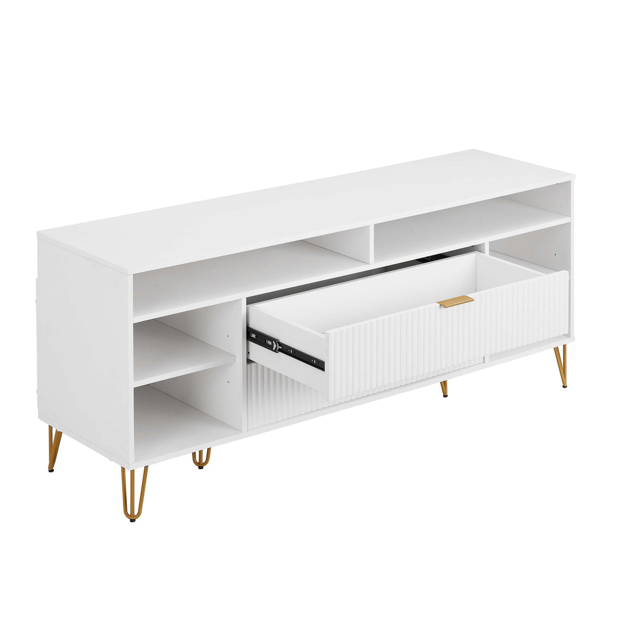 Fluted TV Stand with Storage and Metal Legs - Multiple Colors