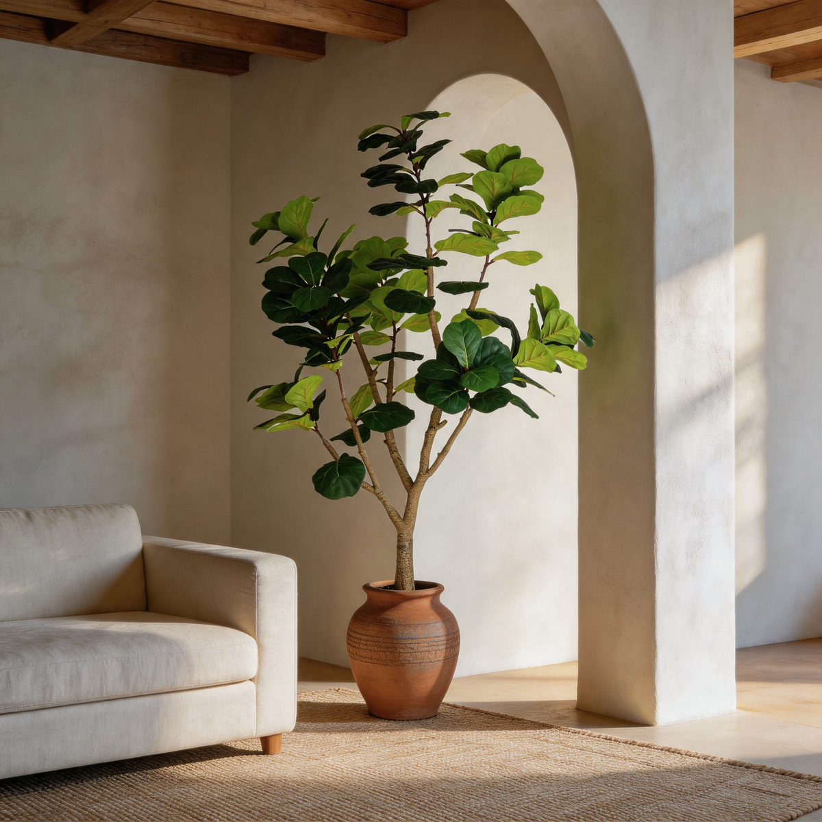 7FT Artificial Fiddle Leaf Fig Tree with Modern Black Pot - Green Leaves