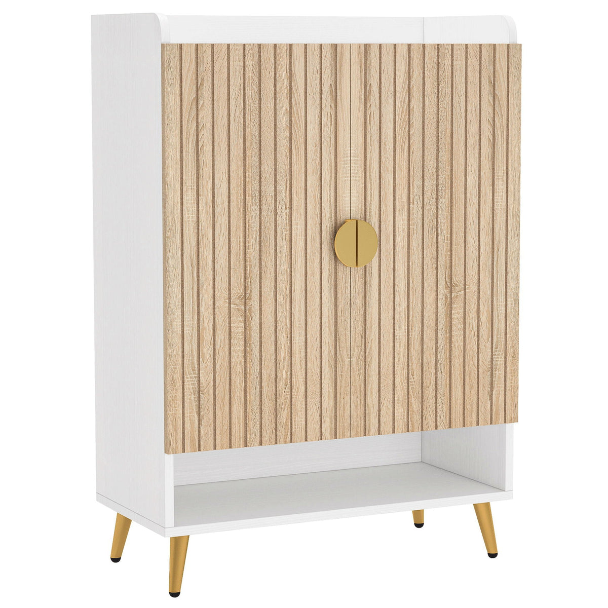 Shoe Cabinet With Doors, 7 Tier Storage Organizer with Adjustable Shelves - Dark Brown, Light Brown, or White
