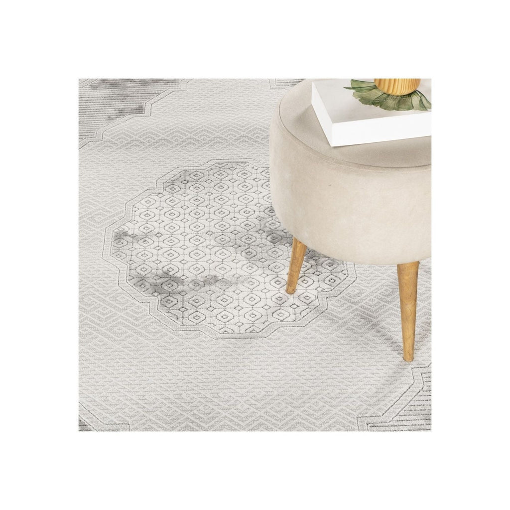 Medallion Area Rug with Geometric 3D Effect - Gray