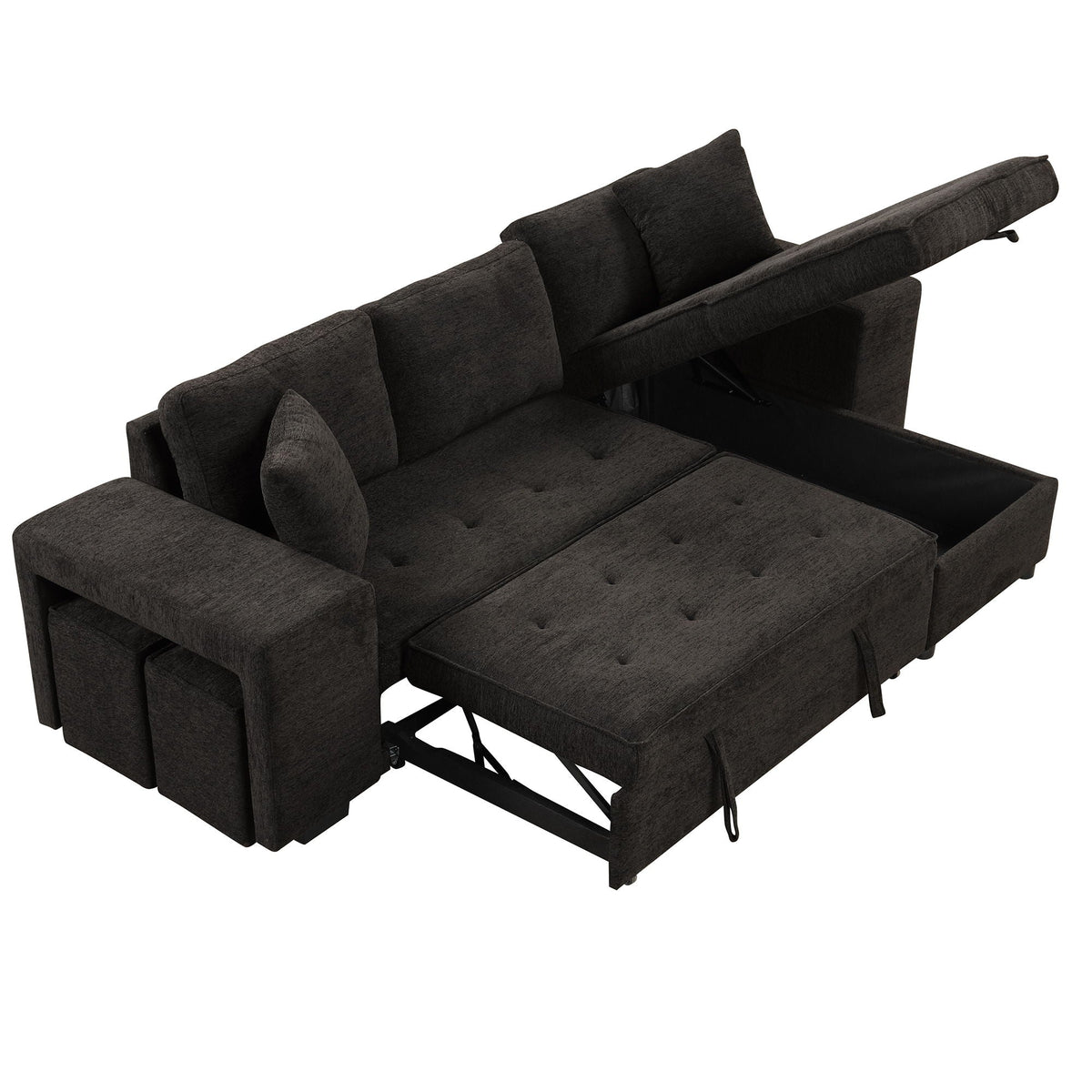 Reversible L-Shape Sleeper Sectional Sofa with Storage Chaise and 2 Stools - Multiple Colors