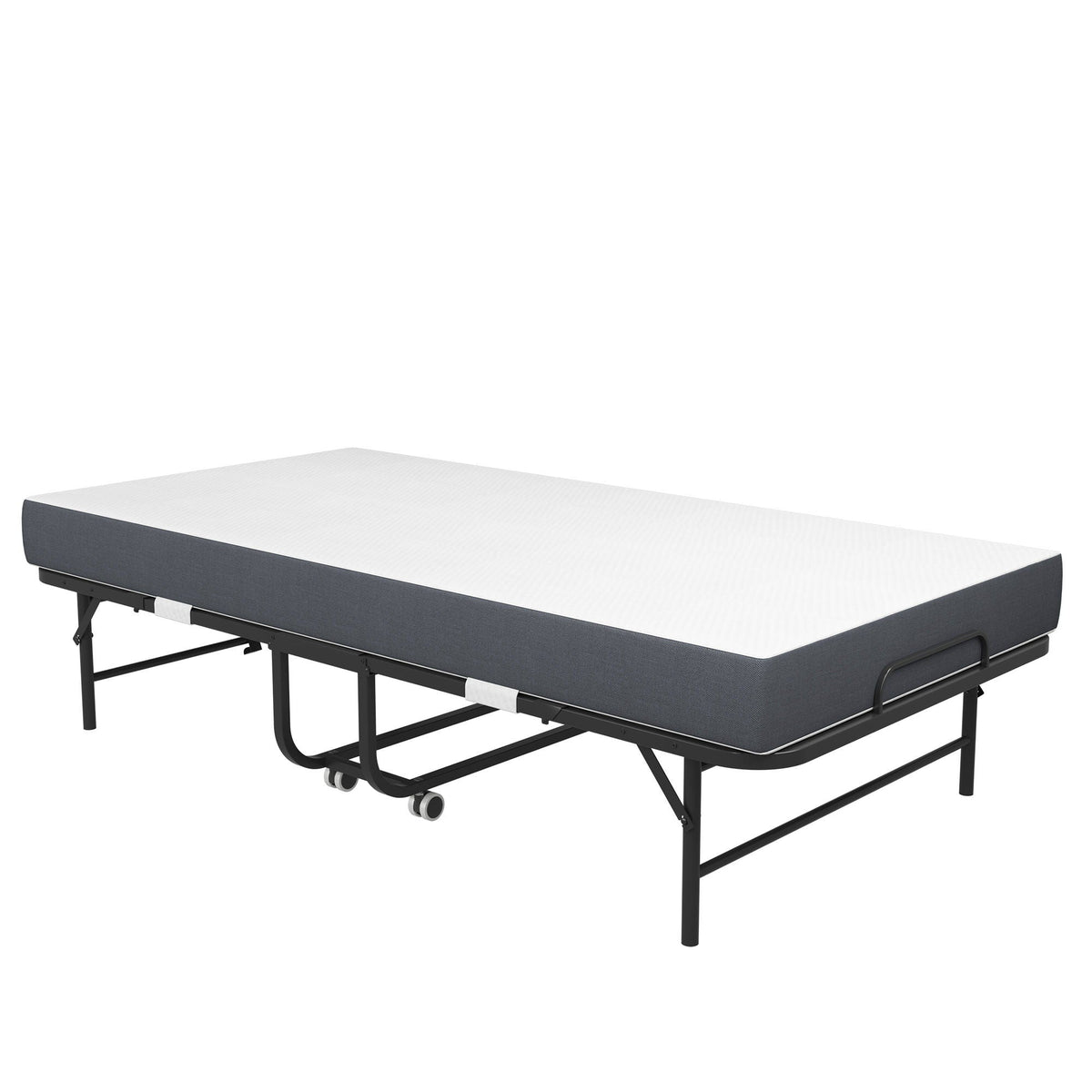 Twin Extra Long Folding Bed for Tall People with Memory Foam Mattress - Black