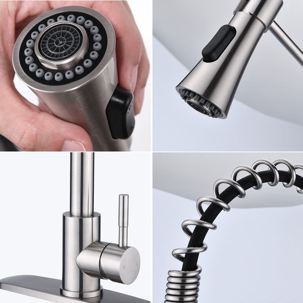 Modern Single Handle Spring High Arc Kitchen Faucet with Water Filter System - Pearl Silver