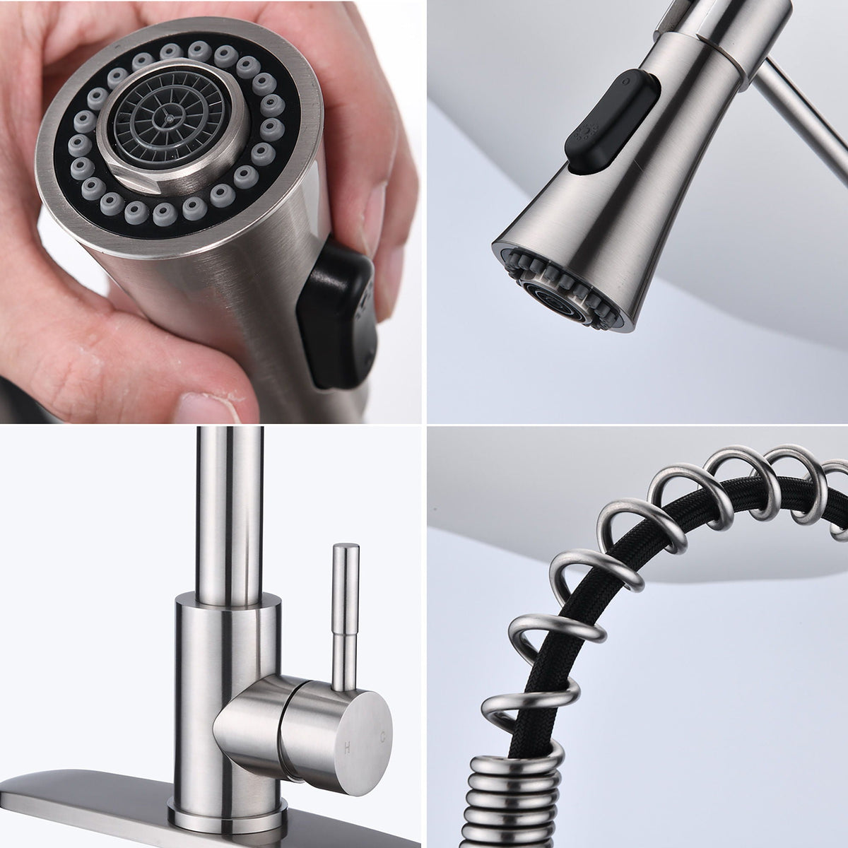 Modern Single Handle Spring High Arc Kitchen Faucet with Water Filter System - Pearl Silver
