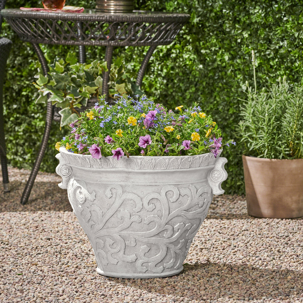Antique White Largo Planter with Lightweight Concrete - Antique White