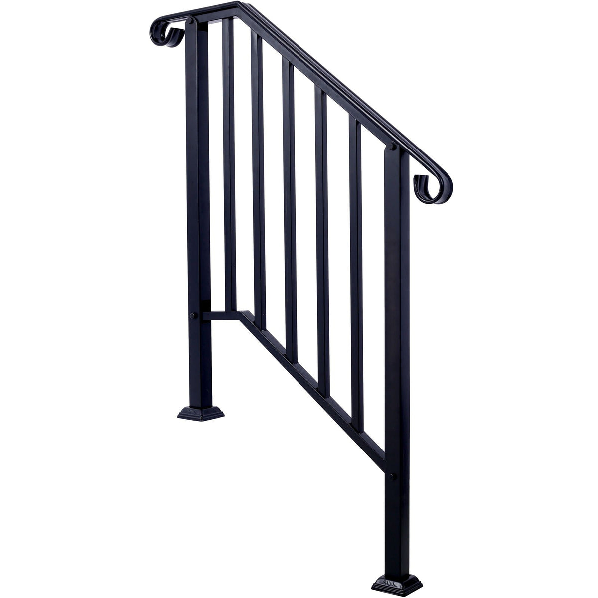 Wrought Iron Outdoor Handrail for 2 or 3 Steps with Rustproof Finish - Black