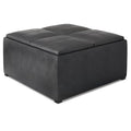 Upholstered Square Coffee Table Storage Ottoman with Flip Serving Trays - Black or Dark Brown