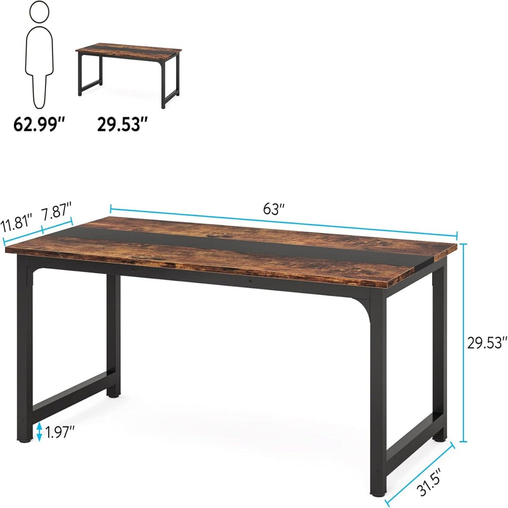 Large Computer Desk with Steel Frame and Adjustable Feet – Dark Gray or Dark Brown