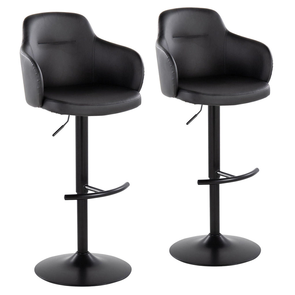 Contemporary Adjustable Barstool Set with Swivel - Rounded T Footrest - Dark Gray or Black