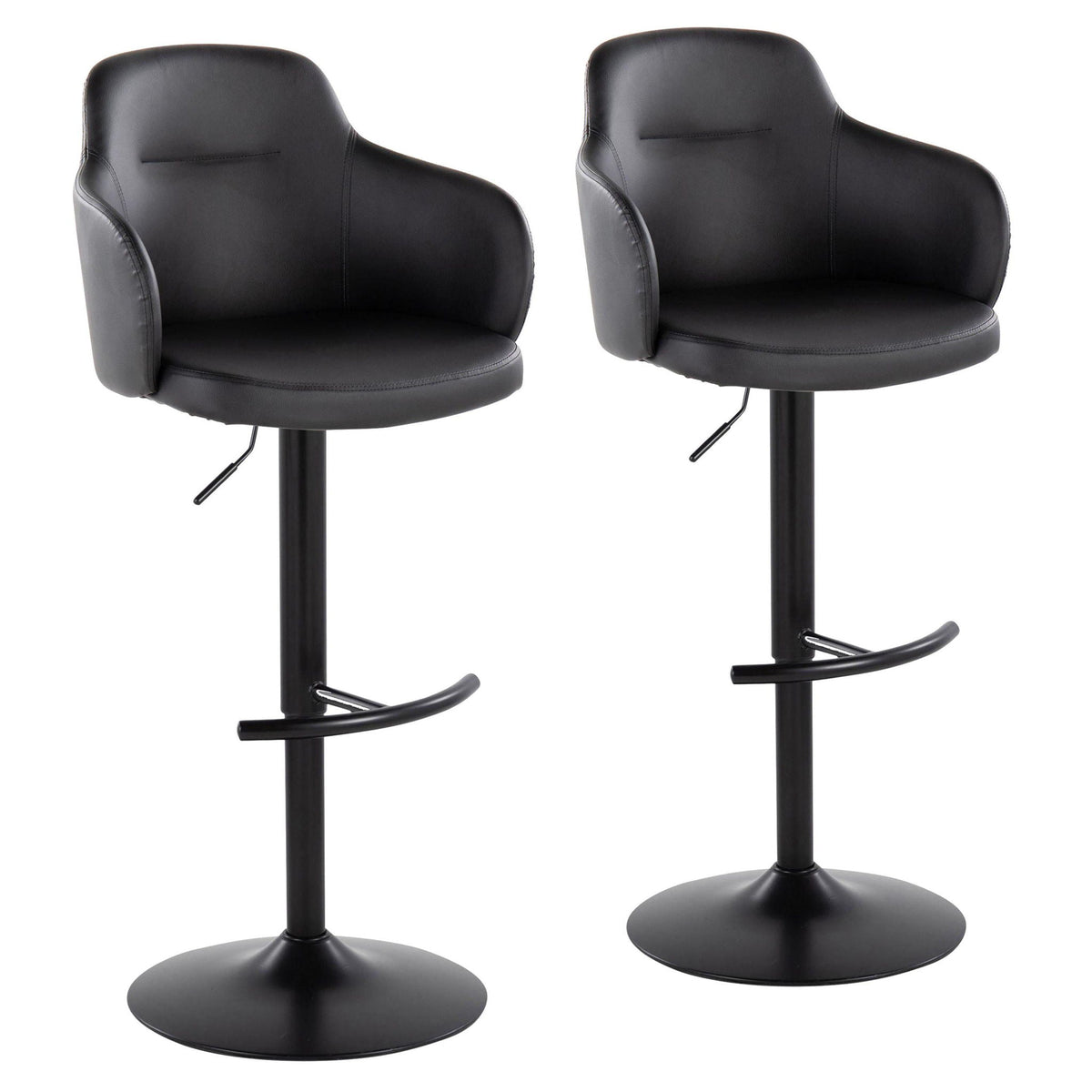 Contemporary Adjustable Barstool Set with Swivel - Rounded T Footrest - Dark Gray or Black