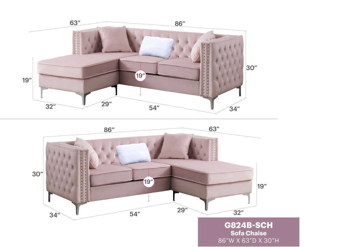 Sofa Chaise with Faux Jewel Tufting - Multiple Colors