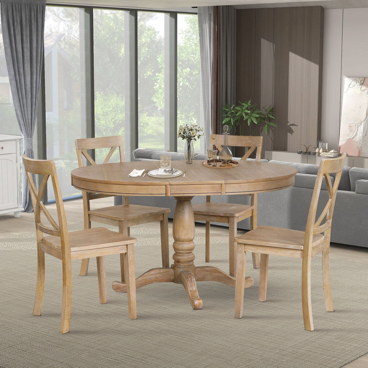 Modern Dining Table Set for 4 with Curved Back Chairs - Beige or Light Brown