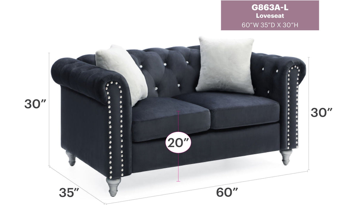 Contemporary Loveseat with Jeweled Tufted Design - Multiple Colors