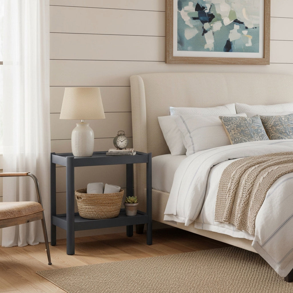 Solid Wood Nightstand with 2 Shelves - Black or White