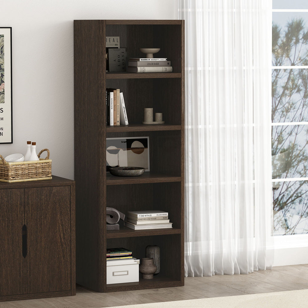 Open Bookcase with Adjustable Shelves - 79" High - Black, Light Brown, Dark Brown