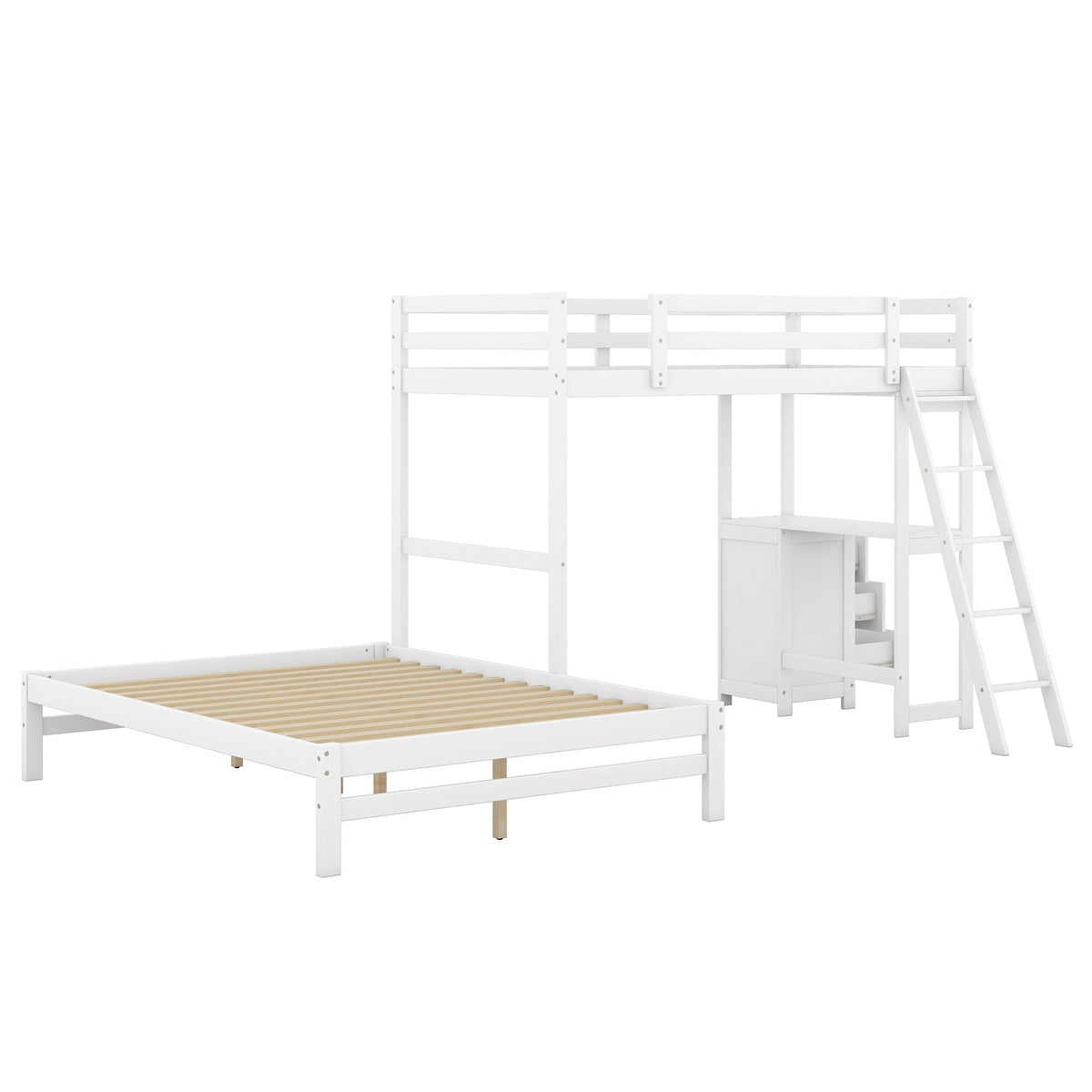 Bunk Bed with Built-In Desk and 3 Drawers - Twin over Full