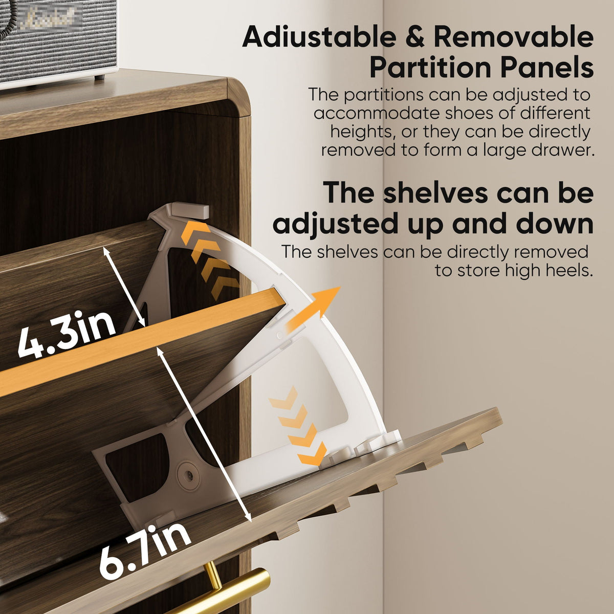 Freestanding Shoe Cabinet with Flip Top Drawers - Walnut