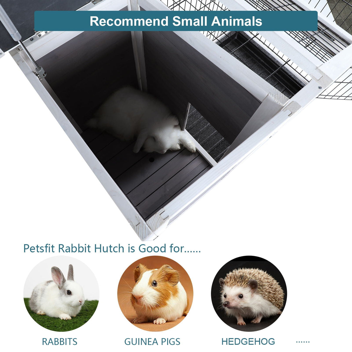 Two Tier Wooden Rabbit Cage with Leak-Proof Plastic Tray – Dark Gray or Red