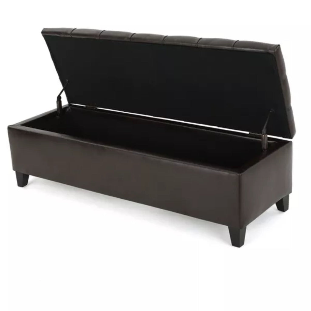 Ottoman Bench with Storage with Button-Tufting - Dark Brown