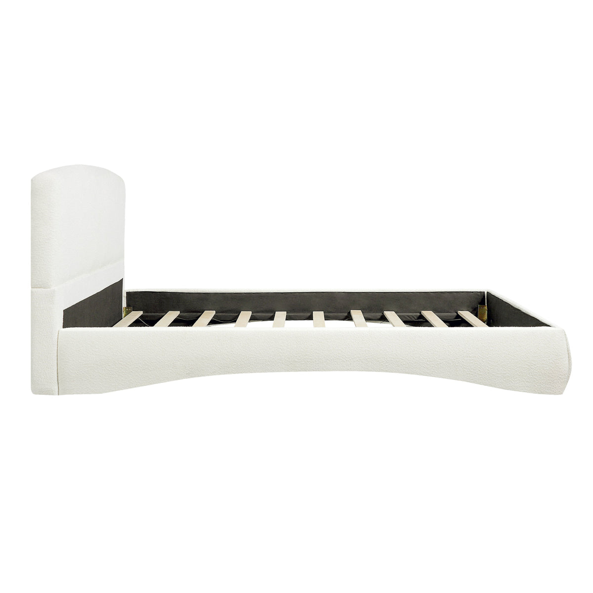 Curved Upholstered Bed with Smart Ambient Lighting - Boucle Fabric