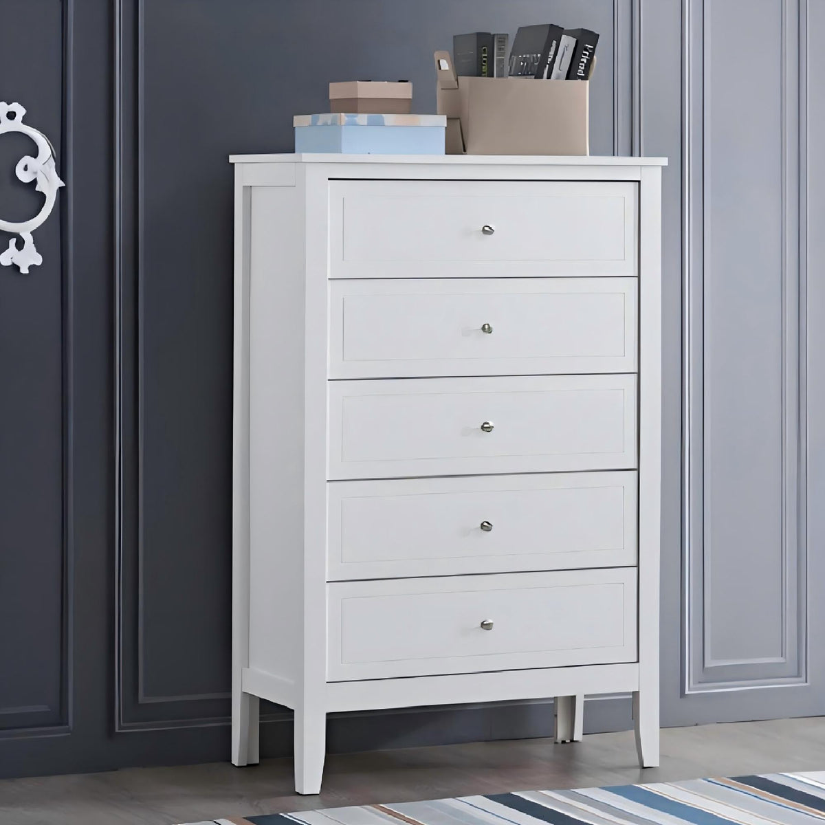 5 Drawer Storage Chest with Metal Hardware - Multiple Colors