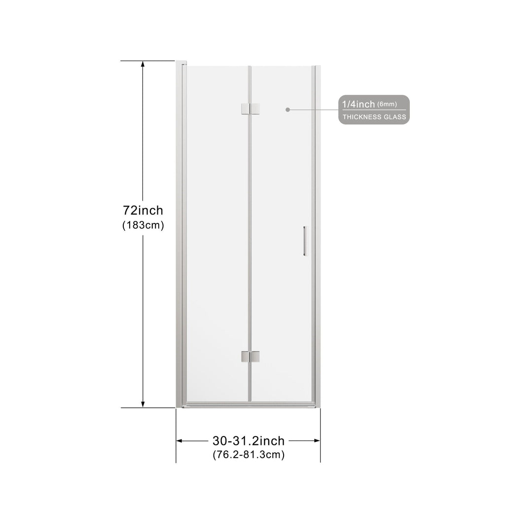 Frameless Bi Fold Shower Doors 30" W X 72" H - Chrome