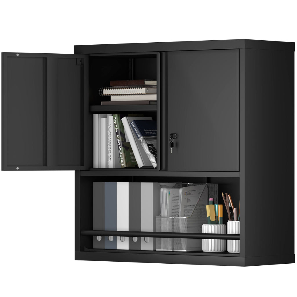 Metal Adjustable 2 Doors Storage Cabinet with Adjustable Shelves - Black