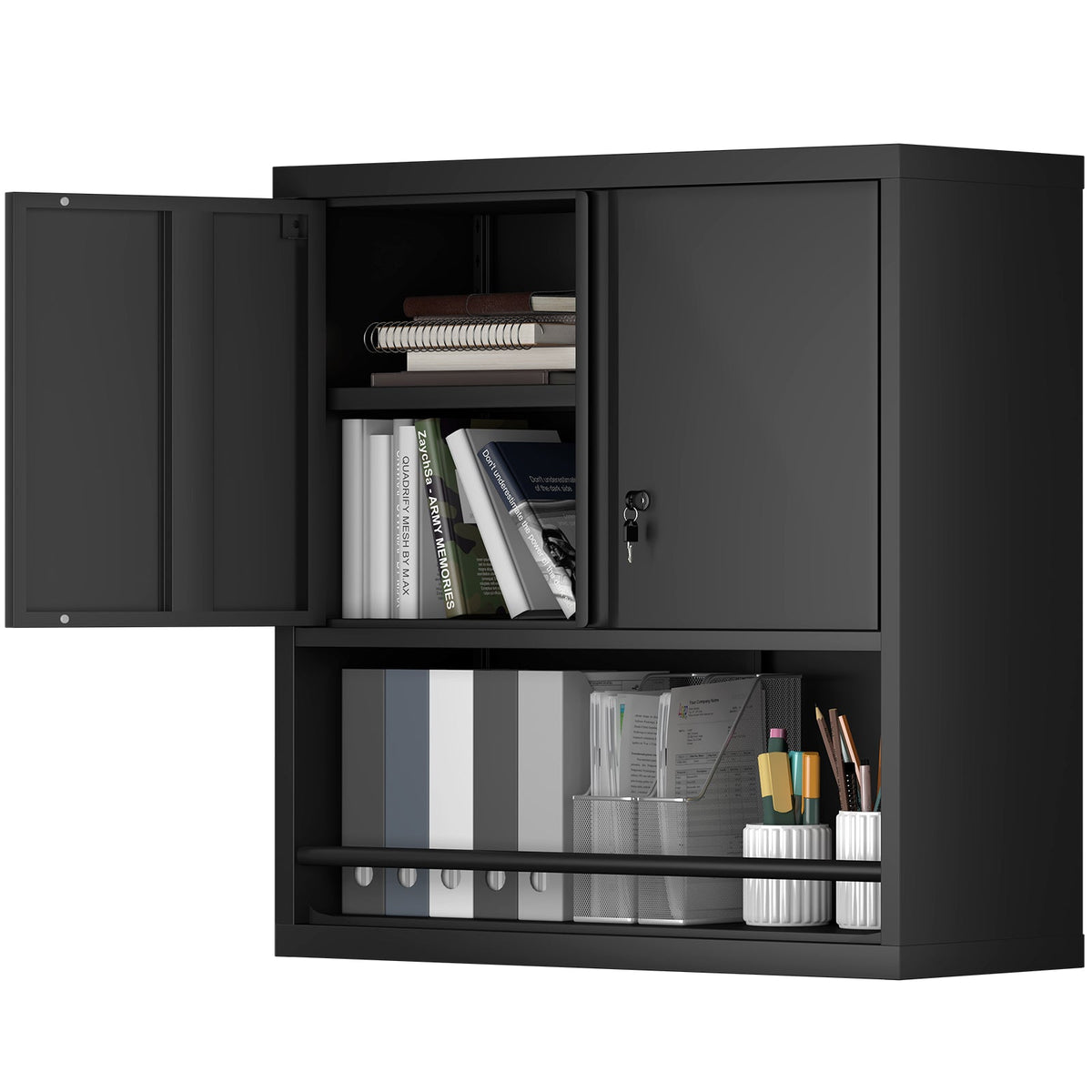 Metal Adjustable 2 Doors Storage Cabinet with Adjustable Shelves - Black