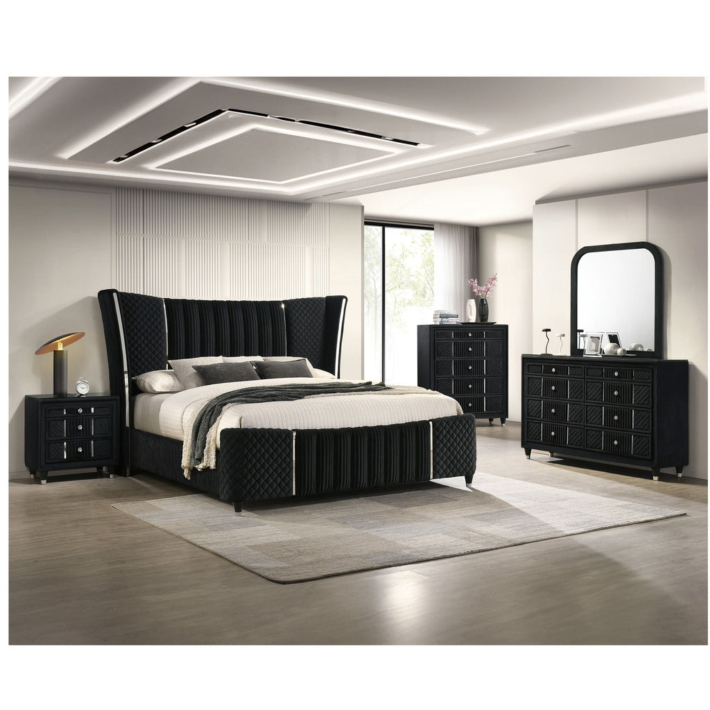 Black Upholstered Nightstand with Crystal Knobs – Luxurious Storage