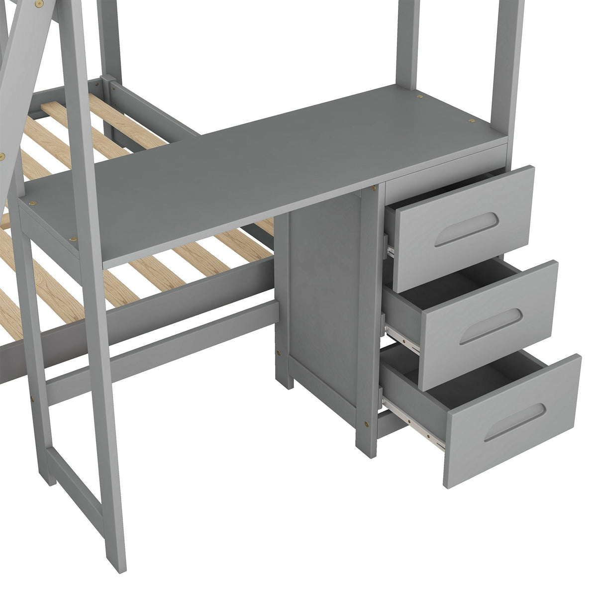 Bunk Bed with Built-In Desk and 3 Drawers - Twin over Full