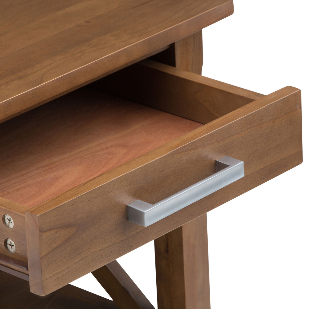 Medium Saddle Brown Solid Wood End Table with Drawer - Contemporary Style