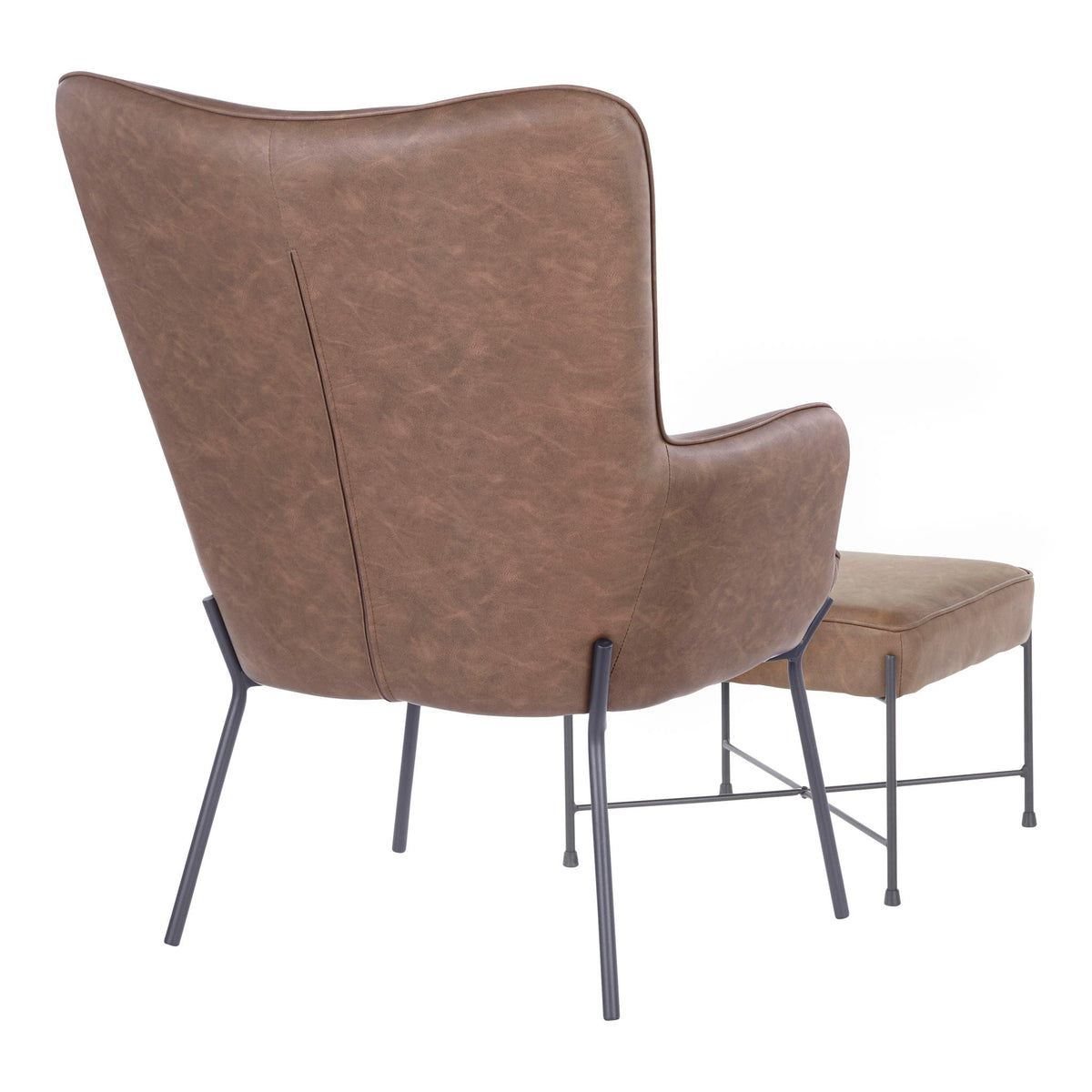 Industrial Lounge Chair & Ottoman Set with Metal Legs - Dark or Light Brown