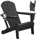 Black Folding Adirondack Chair with Cup Holder - HDPE Outdoor Patio Seating