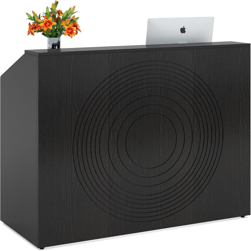 Modern Reception Desk with Cable Grommet & Privacy Panels - Black or White