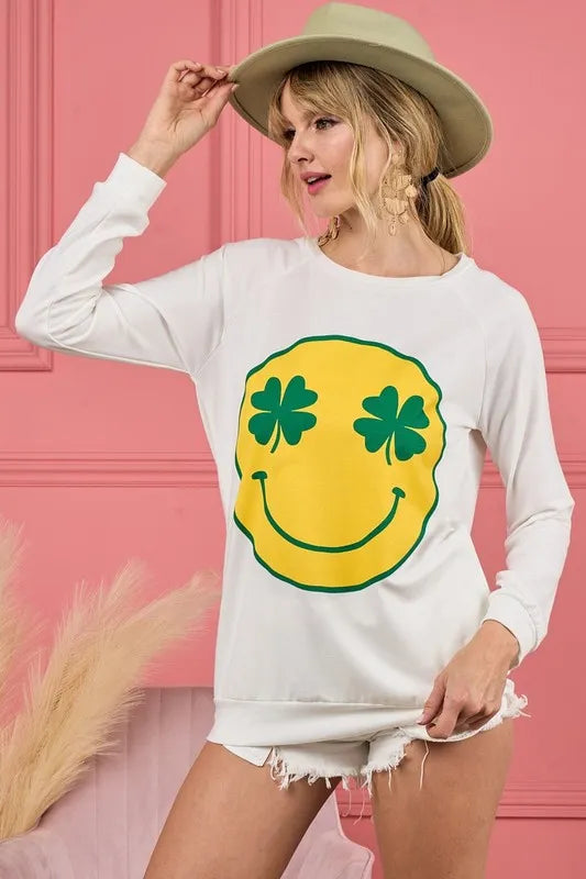 BiBi Smile Face Graphic Round Neck Long Sleeve Top