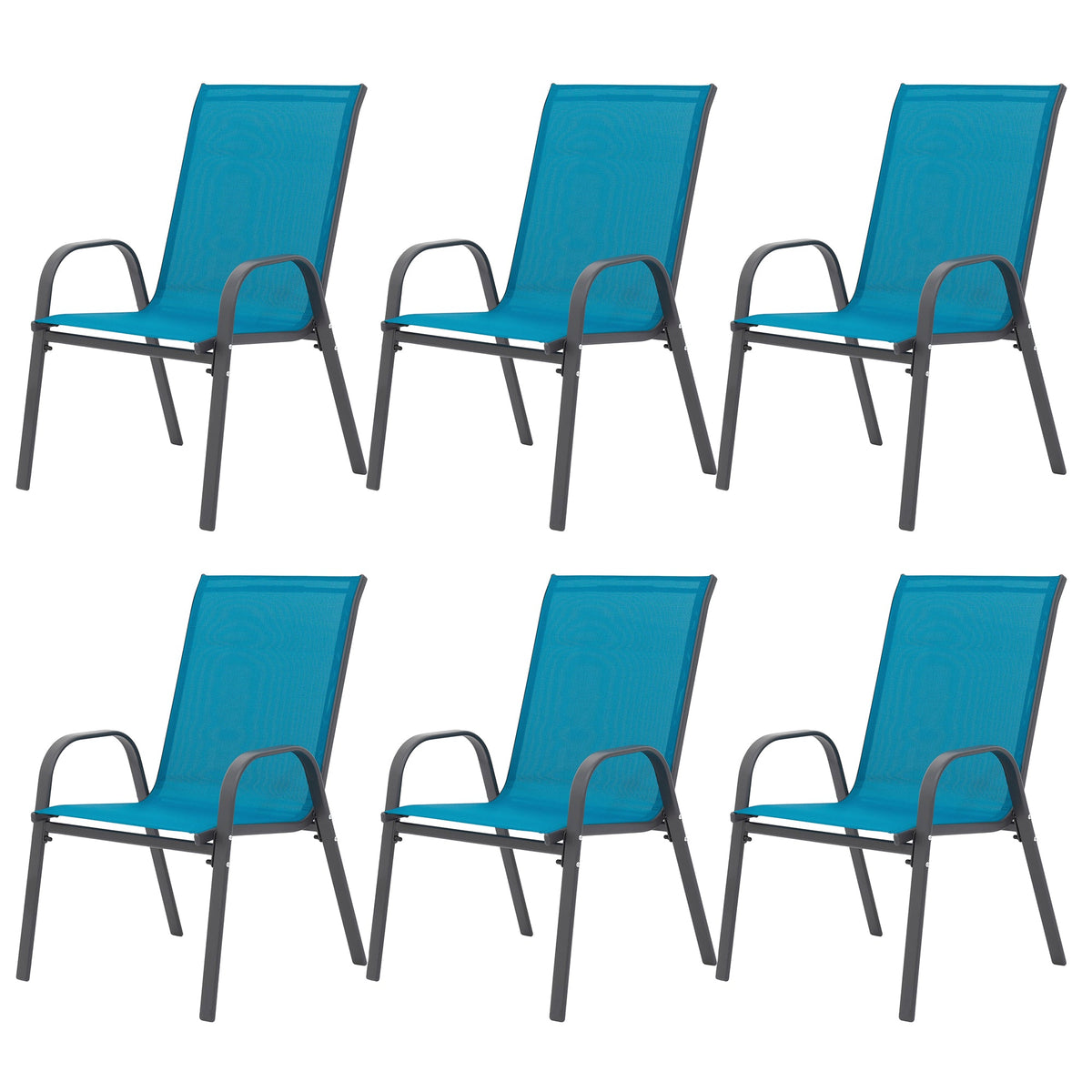 6-Piece Patio Chairs Set with High Backrest and Armrests - Blue