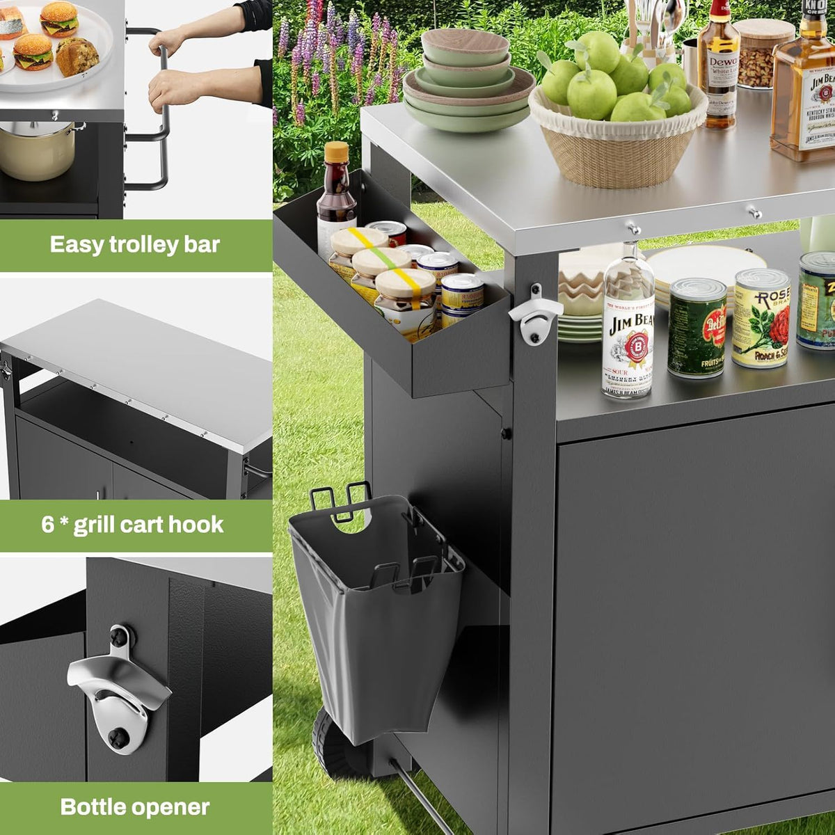 Outdoor Grill Cart With Storage, Rolling Bar Cart