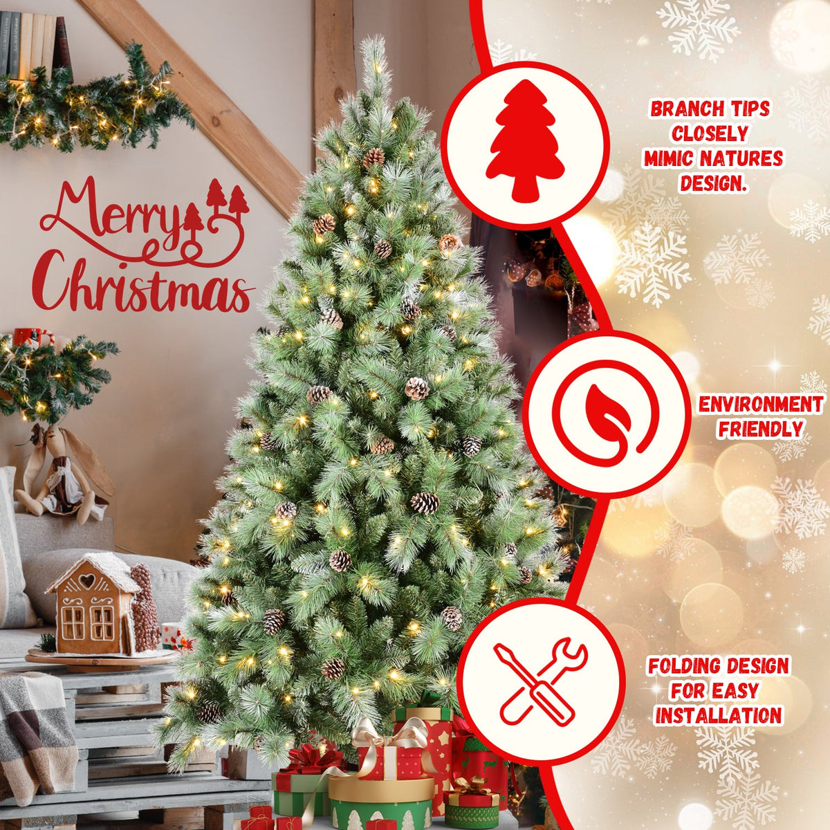 Premium 5FT Christmas Tree with 200 Warm Lights - Warm White