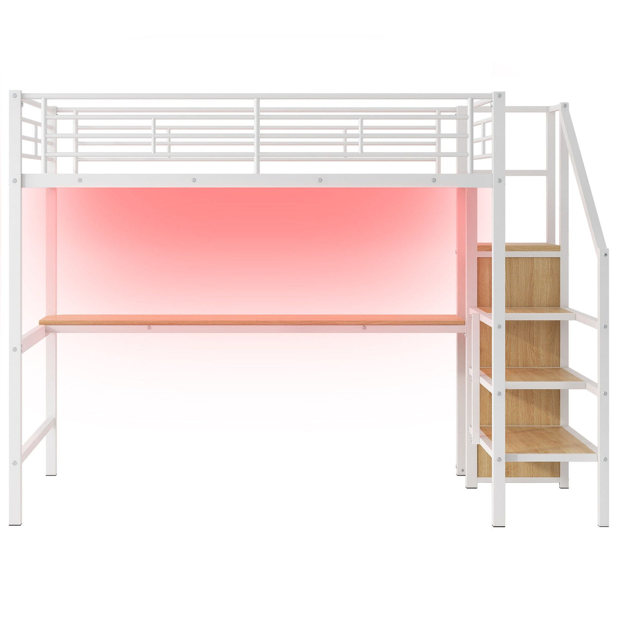 Full Size Loft Bed with Desk, Storage Staircase & Wardrobe - Black or White