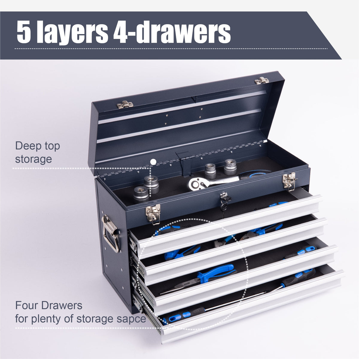 21-Inch Heavy Duty Metal Tool Box with 4 Drawers - Multiple Colors