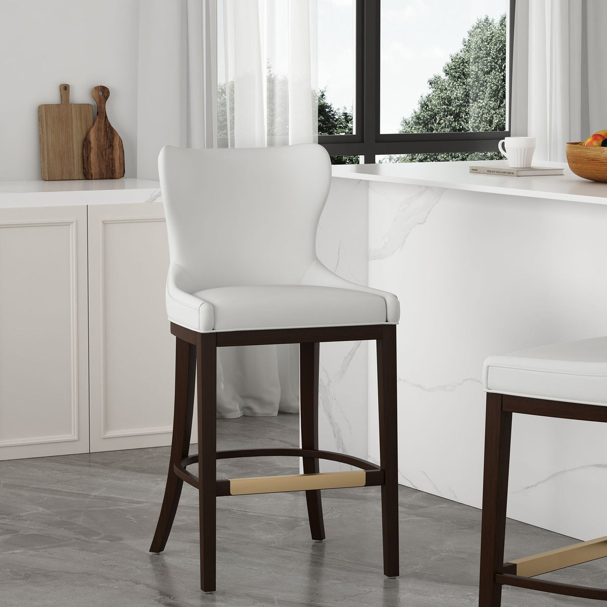 Bar Height Barstool with Backrest - White, Gray, Black