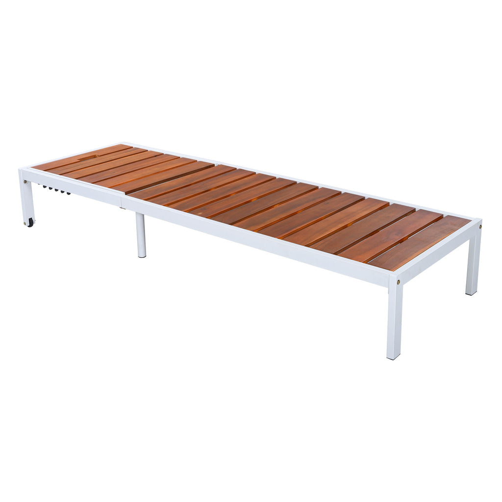 Outdoor Chaise Lounge Chair with Adjustable Backrest - Brown / White