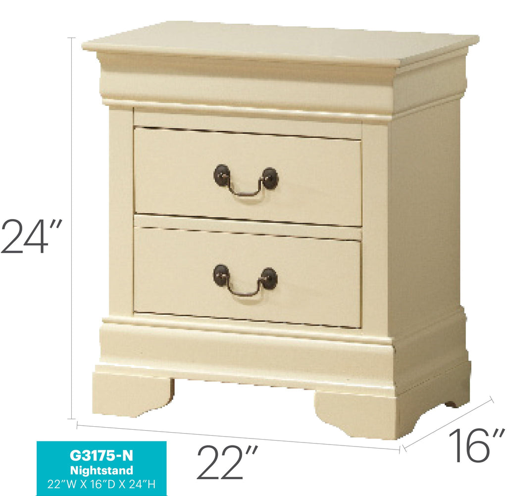 Louis Phillipe Wood Nightstand with Storage Drawers - Multiple Colors