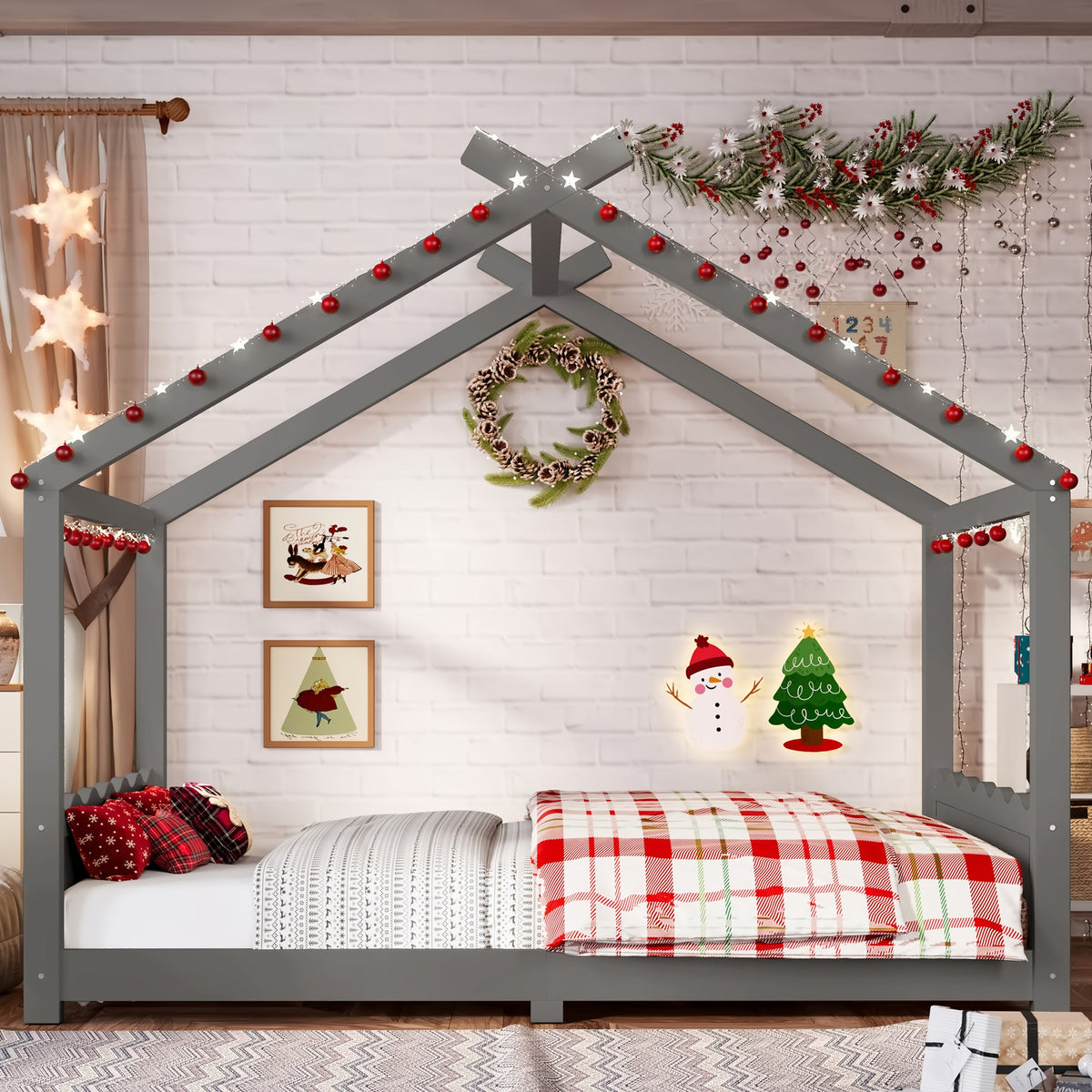 Full House Floor Bed with Support Slats - Gray