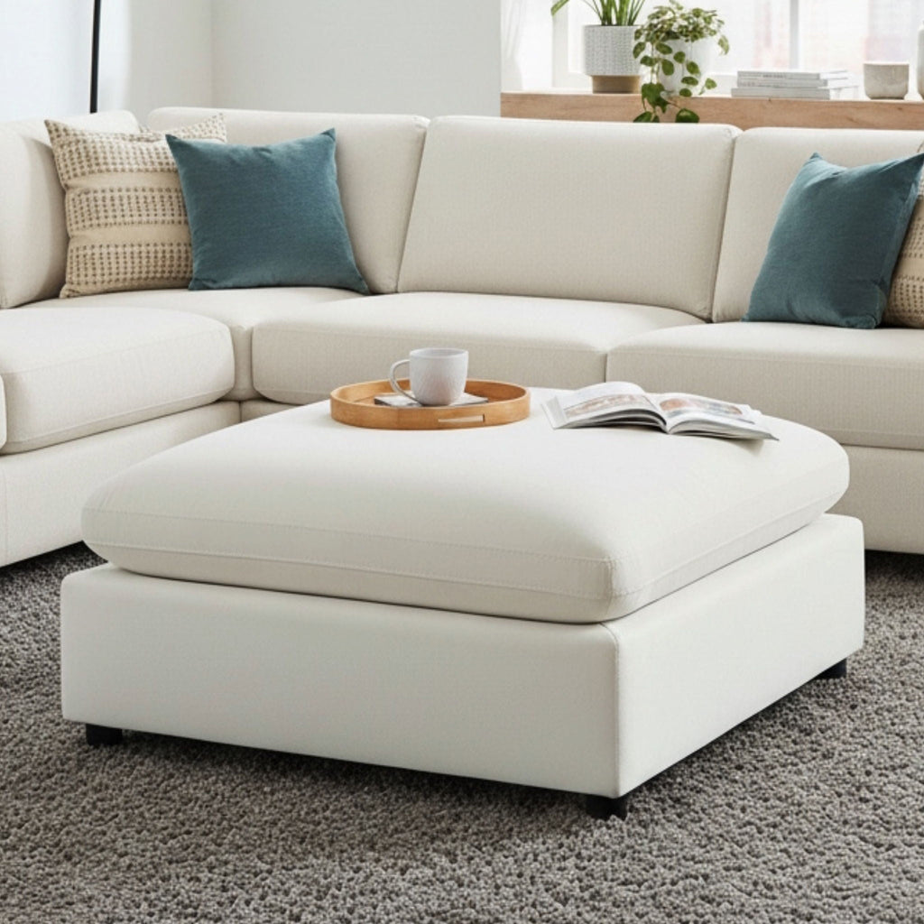 Caylie Upholstered Ottoman with Removable Covers - Beige or Dark Gray