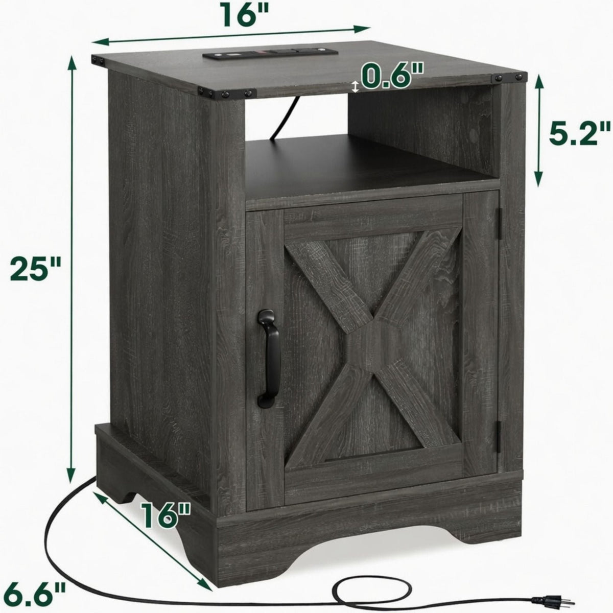 Farmhouse Nightstand with Charging Station & Storage - Multiple Colors